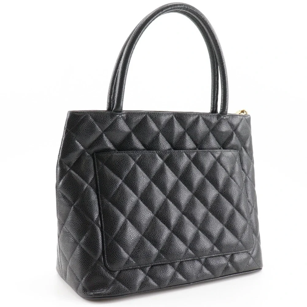 CHANEL Black Caviar Leather Logo Tote Bag